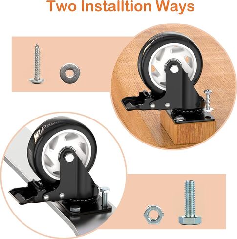 عجلات 3 بوصة، عجلات شديدة التحمل 3 بوصة، مجموعة من 4 عجلات مع فرامل، عجلات TONSUM خالية من الضوضاء من البولي يوريثين (PU) وعجلات قفل مزدوجة آمنة، وعجلات لوحة دوارة (مجموعتان من الأجهزة) in Kuwait