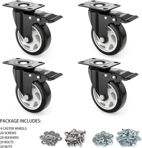 عجلات 3 بوصة، عجلات شديدة التحمل 3 بوصة، مجموعة من 4 عجلات مع فرامل، عجلات TONSUM خالية من الضوضاء من البولي يوريثين (PU) وعجلات قفل مزدوجة آمنة، وعجلات لوحة دوارة (مجموعتان من الأجهزة) in Kuwait