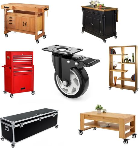 عجلات 3 بوصة، عجلات شديدة التحمل 3 بوصة، مجموعة من 4 عجلات مع فرامل، عجلات TONSUM خالية من الضوضاء من البولي يوريثين (PU) وعجلات قفل مزدوجة آمنة، وعجلات لوحة دوارة (مجموعتان من الأجهزة) in Kuwait