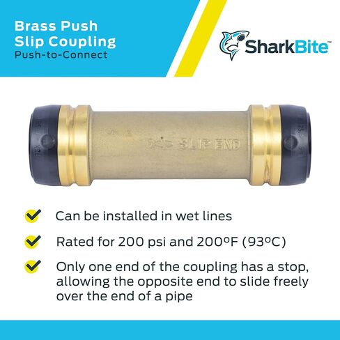 SharkBite 1 Inch Slip Coupling, Push to Connect Brass Plumbing Fitting, PEX Pipe, Copper, CPVC, PE-RT, HDPE, U3020LFA in Saudi Arabia