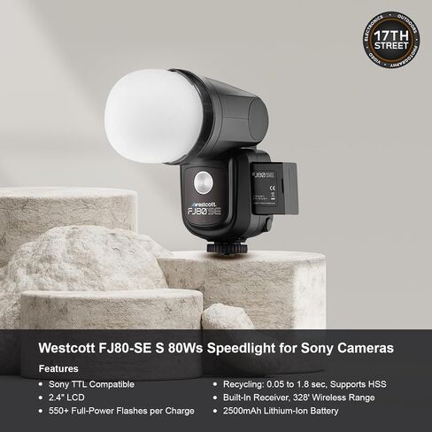 Westcott FJ80-SE S Sony 80Ws Speedlight لكاميرات سوني مع شاشة LCD مقاس 2.4 بوصة | 550+ ومضات كاملة الطاقة لكل شحنة مع قبة توزيع للتركيب المغناطيسي ومجموعة قماش تنظيف من الألياف الدقيقة in Saudi Arabia