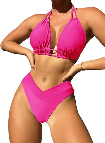 ملابس السباحة النسائية المكونة من قطعتين من Tgirls مجموعة ملابس السباحة المثيرة ذات الخصر العالي بيكيني الشاطئ ملابس السباحة المثلثة in Kuwait