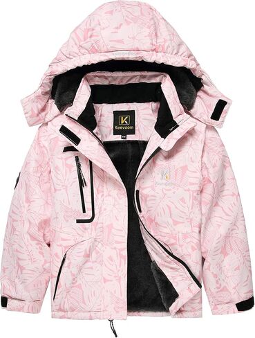 Keevoom Girl's Ski Jacket Winter Warm Thick Snow Coat Windproof Kids Outdoor Hooded Jackets in Kuwait