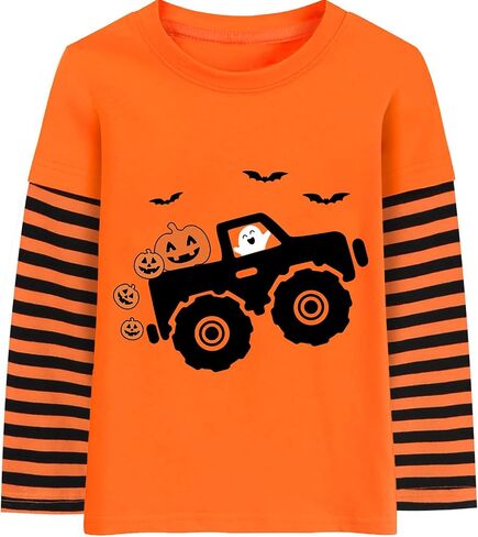 Halloween Shirts for Toddler Boys and Girls Striped Long Sleeve Patchwork T-Shirt in Saudi Arabia