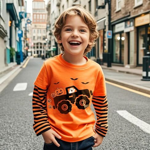 Halloween Shirts for Toddler Boys and Girls Striped Long Sleeve Patchwork T-Shirt in Saudi Arabia