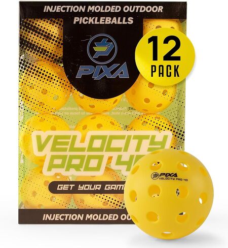 كرة مخلل PIXA Velocity Pro 40 مصبوبة بالحقن في الهواء الطلق - معتمدة من الولايات المتحدة الأمريكية، لعب البطولة، كرات مخلل متينة في الهواء الطلق، ارتداد متسق، طيران سلس، مثالية للعب التنافسي - عبوات من 3، 6، 12 in Kuwait