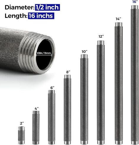 1/2"x 12" Black Painted Industrial Pipe - Home Expert 10 Pack Black Malleable Cast Iron Pipe Heavy Duty Pre Cut Metal Pipe Threaded Gray Pipe Fitting for Industrial Vintage Style DIY Project in Saudi Arabia