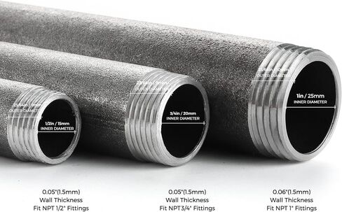 1/2"x 12" Black Painted Industrial Pipe - Home Expert 10 Pack Black Malleable Cast Iron Pipe Heavy Duty Pre Cut Metal Pipe Threaded Gray Pipe Fitting for Industrial Vintage Style DIY Project in Saudi Arabia