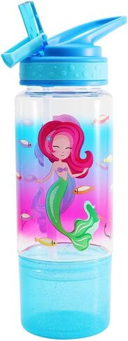 Home Tune 18oz Kids Water Drinking Sip Bottle - Tritan BPA Free, Flip Straw Lid, Easy Open, Lightweight, Snack Compartment, Leak-Proof Water Bottle with Cute Design For Girls & Boys - Unicorn in Saudi Arabia