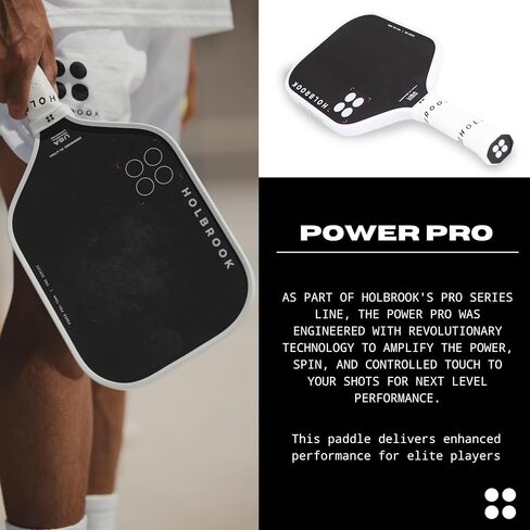 مجاديف Holbrook Pickleball - Power Pro (سلسلة Pro) Elite USAPA مجداف كرة Pickleball مع سطح من ألياف الكربون، قلب من مادة البولي بروبيلين الإسفنجي من Edgecraft، لمسة يمكن التحكم فيها، الطاقة والدوران in Kuwait