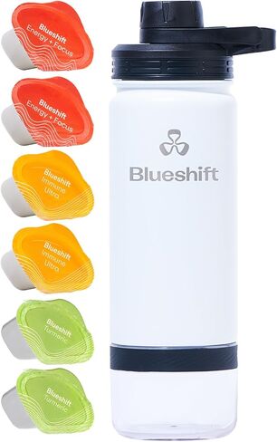 Blueshift Sidekick 18 oz Stainless Steel Water Bottle, Protein Shaker Bottle with Blend Ball, powder storage, includes 6 Superblend Supplements inside Bottle (Onyx) in Saudi Arabia