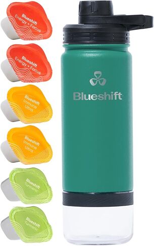 Blueshift Sidekick 18 oz Stainless Steel Water Bottle, Protein Shaker Bottle with Blend Ball, powder storage, includes 6 Superblend Supplements inside Bottle (Onyx) in Saudi Arabia
