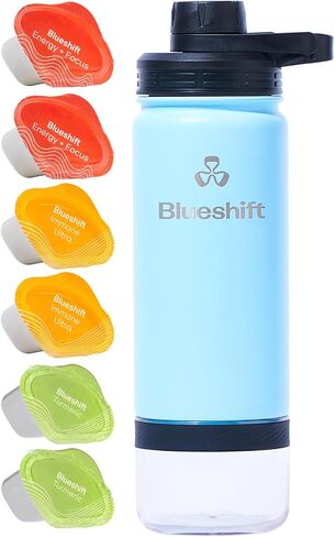 Blueshift Sidekick 18 oz Stainless Steel Water Bottle, Protein Shaker Bottle with Blend Ball, powder storage, includes 6 Superblend Supplements inside Bottle (Onyx) in Saudi Arabia