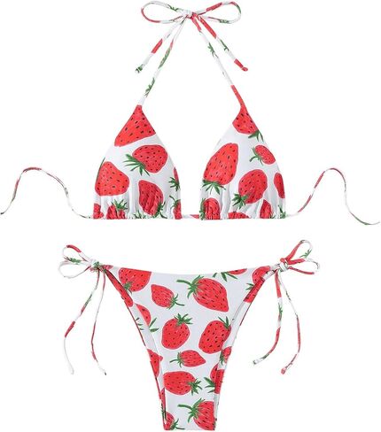 SweatyRocks Women's 2 Piece Triangle Bikini Sets Geo Print Bathing Suits Tie Side Halter Swimsuit in Saudi Arabia
