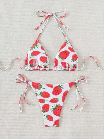 SweatyRocks Women's 2 Piece Triangle Bikini Sets Geo Print Bathing Suits Tie Side Halter Swimsuit in Saudi Arabia