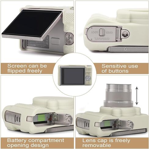Case for Canon PowerShot SX740 HS Camera,2 Tempered Glass Screen Protectors,1 CameraWrist Strap, Soft Silicone Protective caseskin,Detachable Lens Cap,Slim Fit for SX740 HS SX730-Off White in Saudi Arabia