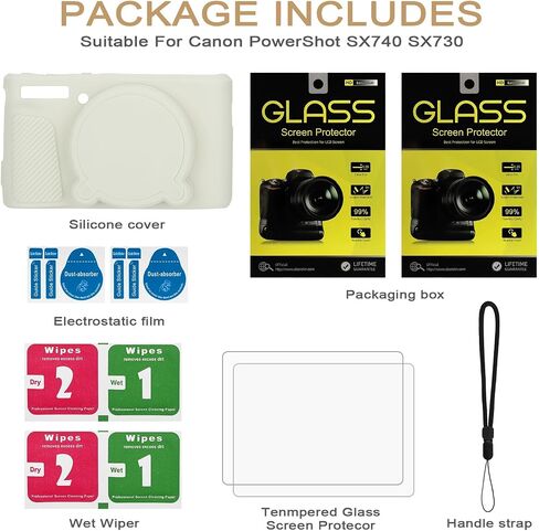 Case for Canon PowerShot SX740 HS Camera,2 Tempered Glass Screen Protectors,1 CameraWrist Strap, Soft Silicone Protective caseskin,Detachable Lens Cap,Slim Fit for SX740 HS SX730-Off White in Saudi Arabia