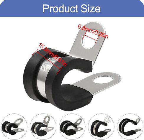 Waziaqoc 12 PCS 1 1/2 Inch Cable Clamps, Rubber Cushioned Insulated Clamp, Stainless Steel Wire Clamp for Pipe and Hose（38.1mm） in Saudi Arabia