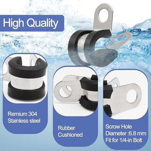 Waziaqoc 12 PCS 1 1/2 Inch Cable Clamps, Rubber Cushioned Insulated Clamp, Stainless Steel Wire Clamp for Pipe and Hose（38.1mm） in Saudi Arabia