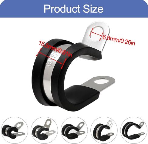 Waziaqoc 12 PCS 1 1/2 Inch Cable Clamps, Rubber Cushioned Insulated Clamp, Stainless Steel Wire Clamp for Pipe and Hose（38.1mm） in Saudi Arabia