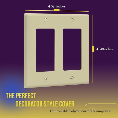 ENERLITES Decorator Light Switch or Receptacle Outlet Wall Plate, Gloss Finish, Size 2-Gang 4.50" x 4.57", Unbreakable Polycarbonate Thermoplastic, UL Listed, 8832-W, White in Saudi Arabia