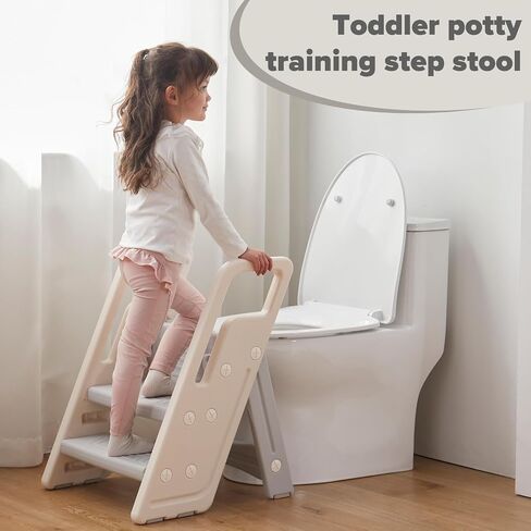 Folding Toddler Step Stool for Bathroom Sink,Adjustable 3 to 2 Step Stools for Toilet Potty Training,Sturdy Kids Step Stool for Kitchen Counter with Handle,Dark Grey in Saudi Arabia