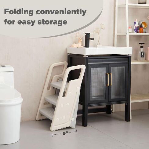 Folding Toddler Step Stool for Bathroom Sink,Adjustable 3 to 2 Step Stools for Toilet Potty Training,Sturdy Kids Step Stool for Kitchen Counter with Handle,Dark Grey in Saudi Arabia