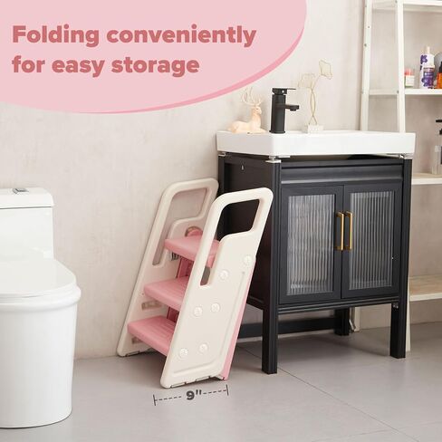 Folding Toddler Step Stool for Bathroom Sink,Adjustable 3 to 2 Step Stools for Toilet Potty Training,Sturdy Kids Step Stool for Kitchen Counter with Handle,Dark Grey in Saudi Arabia