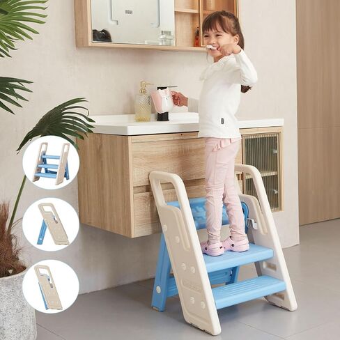 Folding Toddler Step Stool for Bathroom Sink,Adjustable 3 to 2 Step Stools for Toilet Potty Training,Sturdy Kids Step Stool for Kitchen Counter with Handle,Dark Grey in Saudi Arabia
