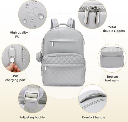 3 in 1 Luxe Leather Diaper Bag Backpack - Ultimate Baby Bag with 21 Pockets, Charging Port, Changing Pad, Pacifier Case, Stroller Straps - Stylish, Waterproof, Unisex (31L Grey) in Saudi Arabia