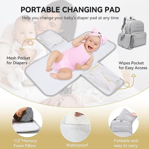 3 in 1 Luxe Leather Diaper Bag Backpack - Ultimate Baby Bag with 21 Pockets, Charging Port, Changing Pad, Pacifier Case, Stroller Straps - Stylish, Waterproof, Unisex (31L Grey) in Saudi Arabia