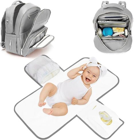 3 in 1 Luxe Leather Diaper Bag Backpack - Ultimate Baby Bag with 21 Pockets, Charging Port, Changing Pad, Pacifier Case, Stroller Straps - Stylish, Waterproof, Unisex (31L Grey) in Saudi Arabia