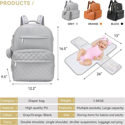 3 in 1 Luxe Leather Diaper Bag Backpack - Ultimate Baby Bag with 21 Pockets, Charging Port, Changing Pad, Pacifier Case, Stroller Straps - Stylish, Waterproof, Unisex (31L Grey) in Saudi Arabia