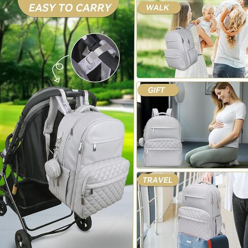 3 in 1 Luxe Leather Diaper Bag Backpack - Ultimate Baby Bag with 21 Pockets, Charging Port, Changing Pad, Pacifier Case, Stroller Straps - Stylish, Waterproof, Unisex (31L Grey) in Saudi Arabia