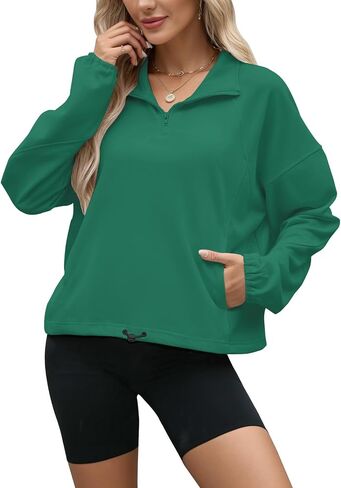 Wenlia Womens Lightweight Sweatshirt Casual High Neck 1/4 Zipper Long Sleeve Drawstring Sweatshirts with Pockets in Saudi Arabia