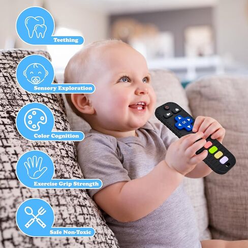 Baby TV Remote Control Toy, Teether Toys for Baby 6-24 Months, Infant Music Toy with Sound, Melody and 3 Language English/French/Spanish, Early Development Toys for Toddlers 6 12 18 Month in Saudi Arabia
