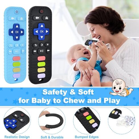 Baby TV Remote Control Toy, Teether Toys for Baby 6-24 Months, Infant Music Toy with Sound, Melody and 3 Language English/French/Spanish, Early Development Toys for Toddlers 6 12 18 Month in Saudi Arabia