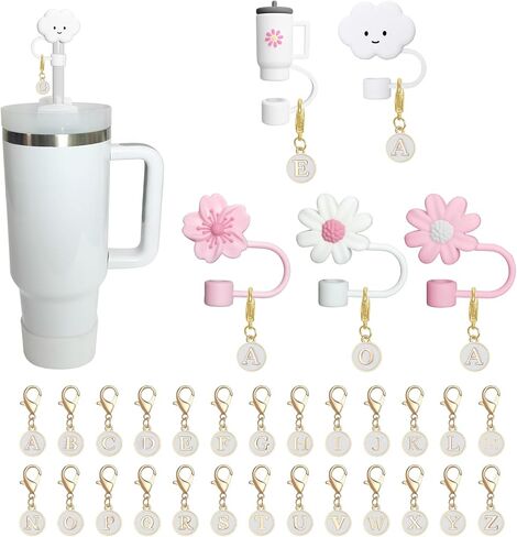Stanley Cup Accessories 30 & 40 Oz Straw Cover Cap Set Including 9-10mm Topper with 26PCS A to Z Letter Charms Personalize Your Tumbler (Paw print) in Saudi Arabia