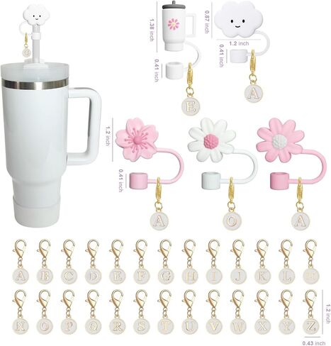 Stanley Cup Accessories 30 & 40 Oz Straw Cover Cap Set Including 9-10mm Topper with 26PCS A to Z Letter Charms Personalize Your Tumbler (Paw print) in Saudi Arabia