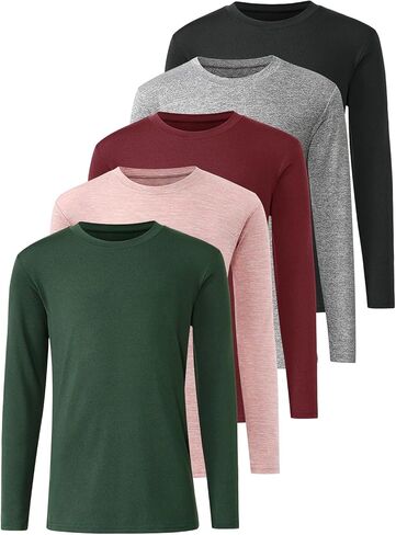 Cosy Pyro 5-Pack Boys Youth Long Sleeve Dry Fit T-Shirt Moisture Wicking Athletic Round Neck Tees in Saudi Arabia