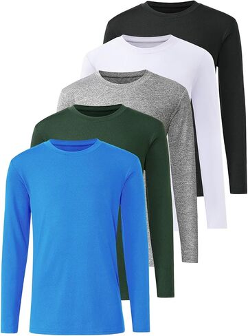 Cosy Pyro 5-Pack Boys Youth Long Sleeve Dry Fit T-Shirt Moisture Wicking Athletic Round Neck Tees in Kuwait