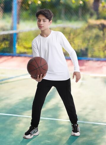 Cosy Pyro 5-Pack Boys Youth Long Sleeve Dry Fit T-Shirt Moisture Wicking Athletic Round Neck Tees in Kuwait