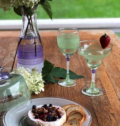 Hand Painted Martini Glasses Set of 2 - Cape Cod Cottage Turquoise Collection - Hand Painted Glassware by USA Artists - Unique and Decorative Martini Glasses, Kitchen Table Décor in Saudi Arabia