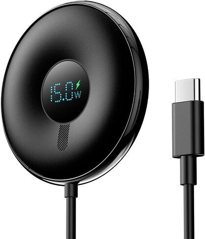 15W Magnetic Wireless Charger with LED Power Display, Magnetic Charger, for iPhone 15/14/13/12 Series, Samsung, Airpods 2/3/pro/pro 2(Adapter Not Included) (Black) in Saudi Arabia