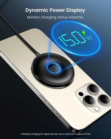 15W Magnetic Wireless Charger with LED Power Display, Magnetic Charger, for iPhone 15/14/13/12 Series, Samsung, Airpods 2/3/pro/pro 2(Adapter Not Included) (Black) in Saudi Arabia