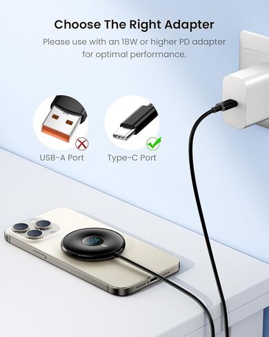 15W Magnetic Wireless Charger with LED Power Display, Magnetic Charger, for iPhone 15/14/13/12 Series, Samsung, Airpods 2/3/pro/pro 2(Adapter Not Included) (Black) in Saudi Arabia