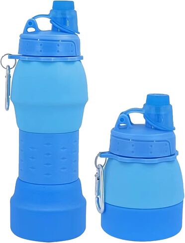 Collapsible Lightweight Water Bottle, Food-Grade Silicone BPA Free, Foldable Portable Leak Proof Office Sports Travel Gym Camping Hiking Cycling Water Bottle with Vertical Hook (Gray) in Saudi Arabia