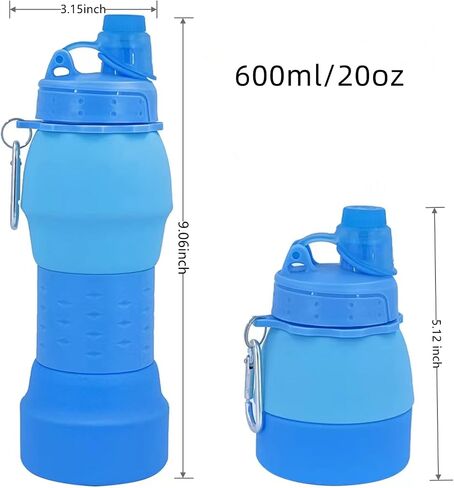Collapsible Lightweight Water Bottle, Food-Grade Silicone BPA Free, Foldable Portable Leak Proof Office Sports Travel Gym Camping Hiking Cycling Water Bottle with Vertical Hook (Gray) in Saudi Arabia