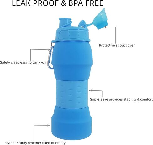 Collapsible Lightweight Water Bottle, Food-Grade Silicone BPA Free, Foldable Portable Leak Proof Office Sports Travel Gym Camping Hiking Cycling Water Bottle with Vertical Hook (Gray) in Saudi Arabia