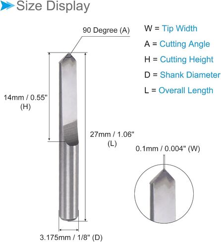 Engraving CNC Router Bits, 0.1mm (0.004") Tip Width 90 Degree Angle 1/8" Shank Solid Carbide 2-Flute V Groove Carving Bits - (Applications: for Wood Acrylic Plastic), 4-Pieces in Saudi Arabia